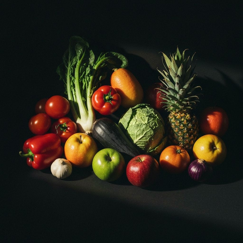 Colorful fresh vegetables and fruits representing nutritious food